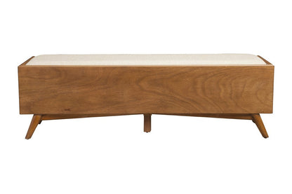 59" Beige and Brown Upholstered Polyester Blend Bench with Drawers HomeRoots
