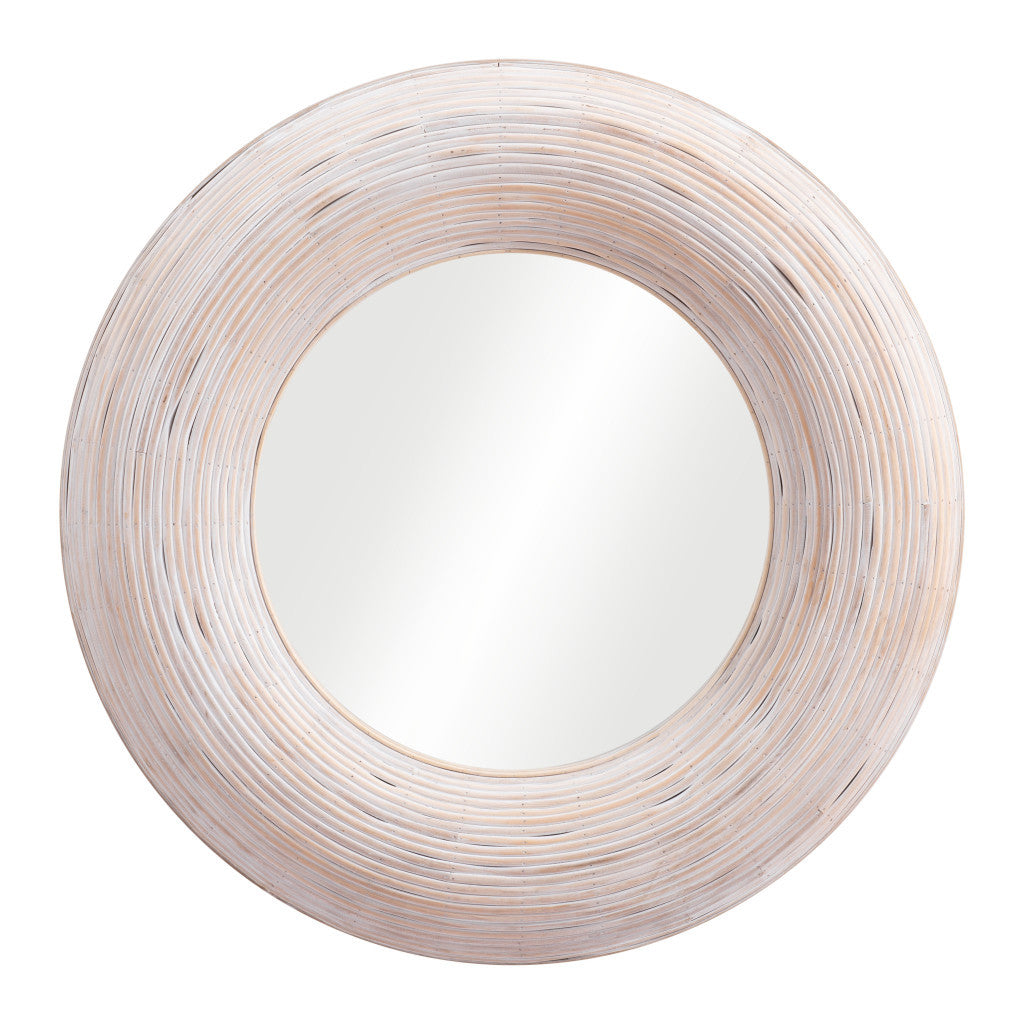 32" Beige Round Framed Accent Mirror