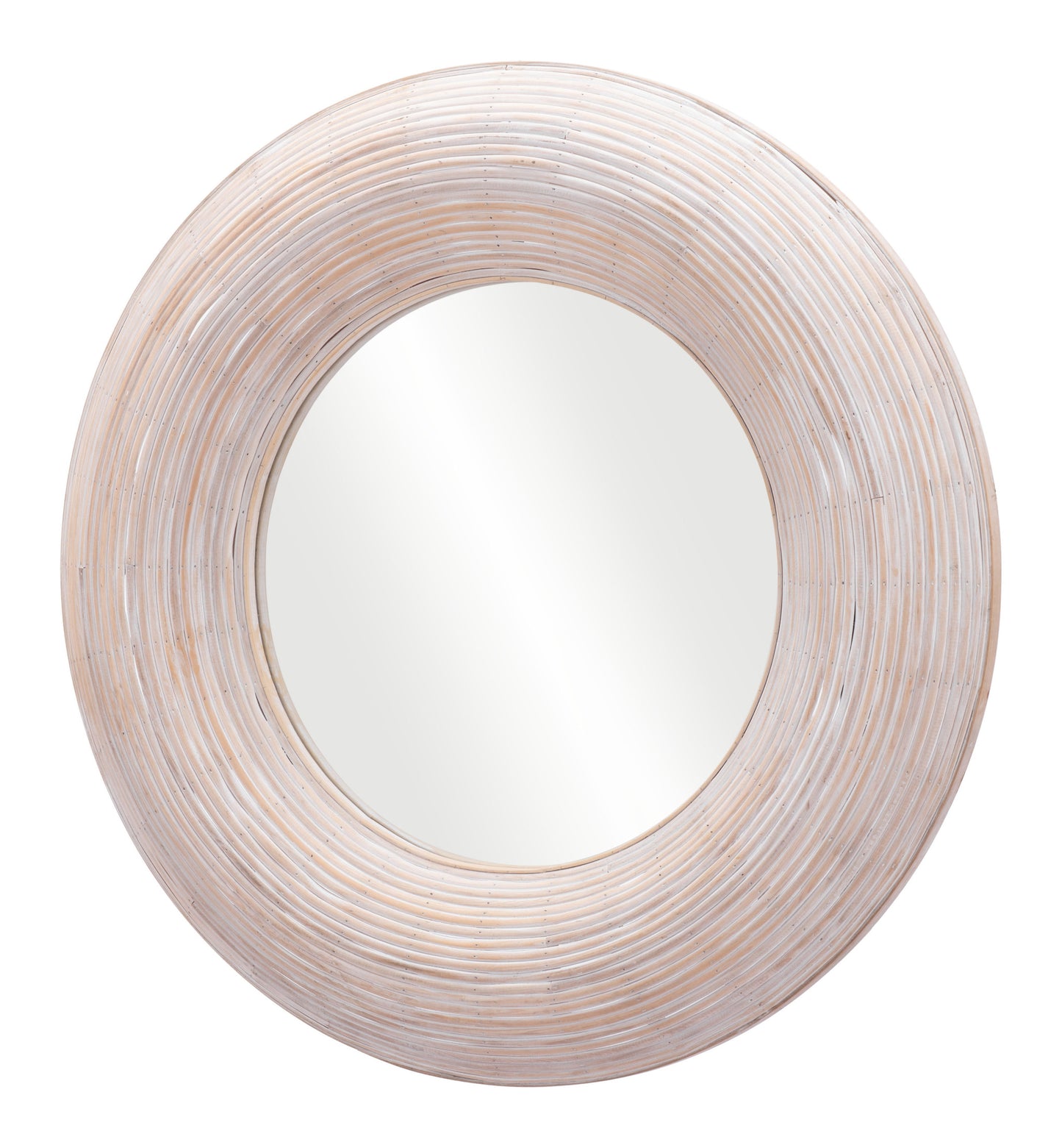 32" Beige Round Framed Accent Mirror