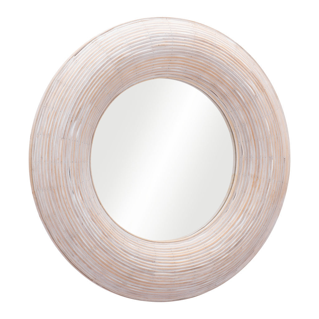 32" Beige Round Framed Accent Mirror