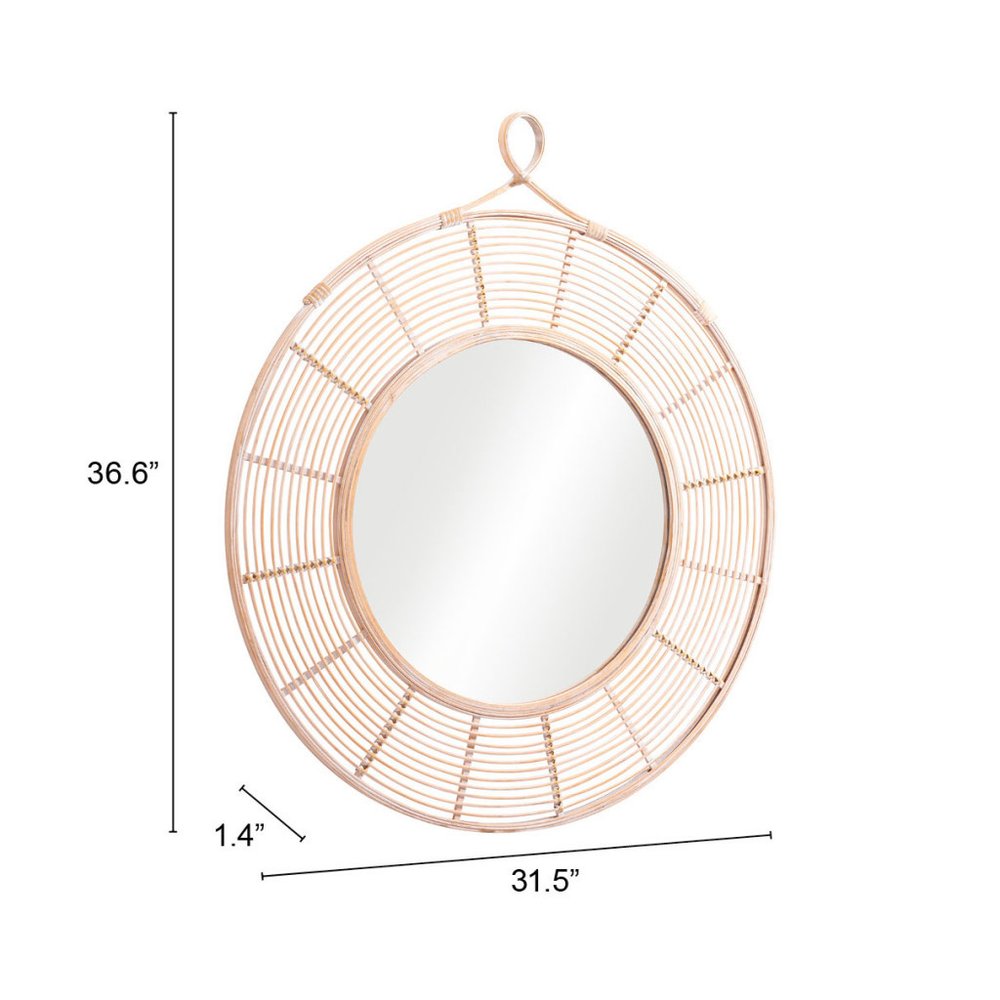 37" Natural Round Framed Accent Mirror HomeRoots