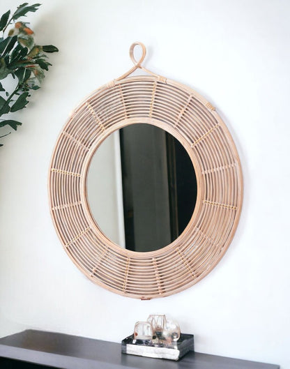 37" Natural Round Framed Accent Mirror HomeRoots