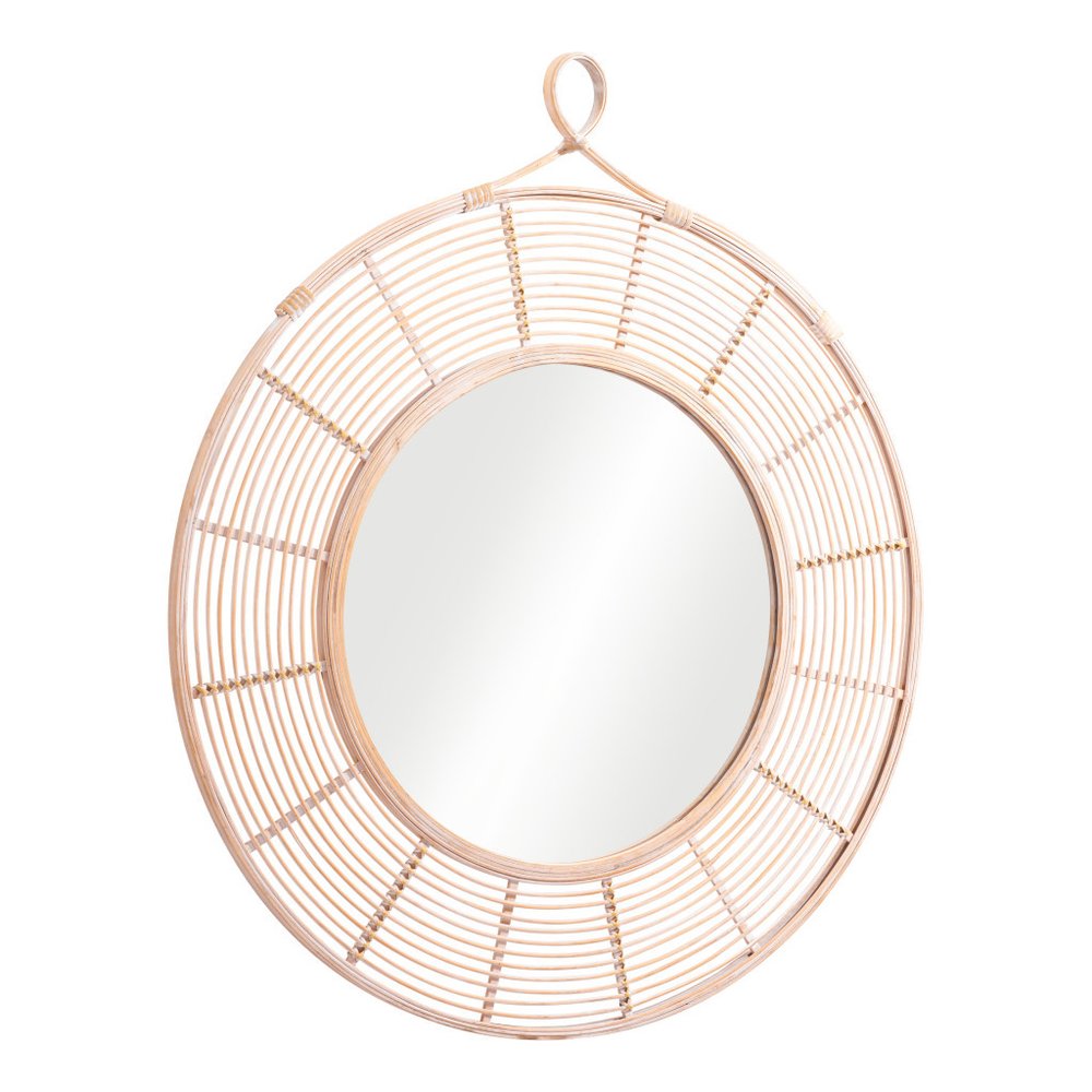 37" Natural Round Framed Accent Mirror HomeRoots