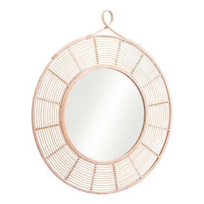 37" Natural Round Framed Accent Mirror HomeRoots