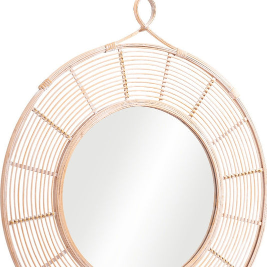37" Natural Round Framed Accent Mirror HomeRoots