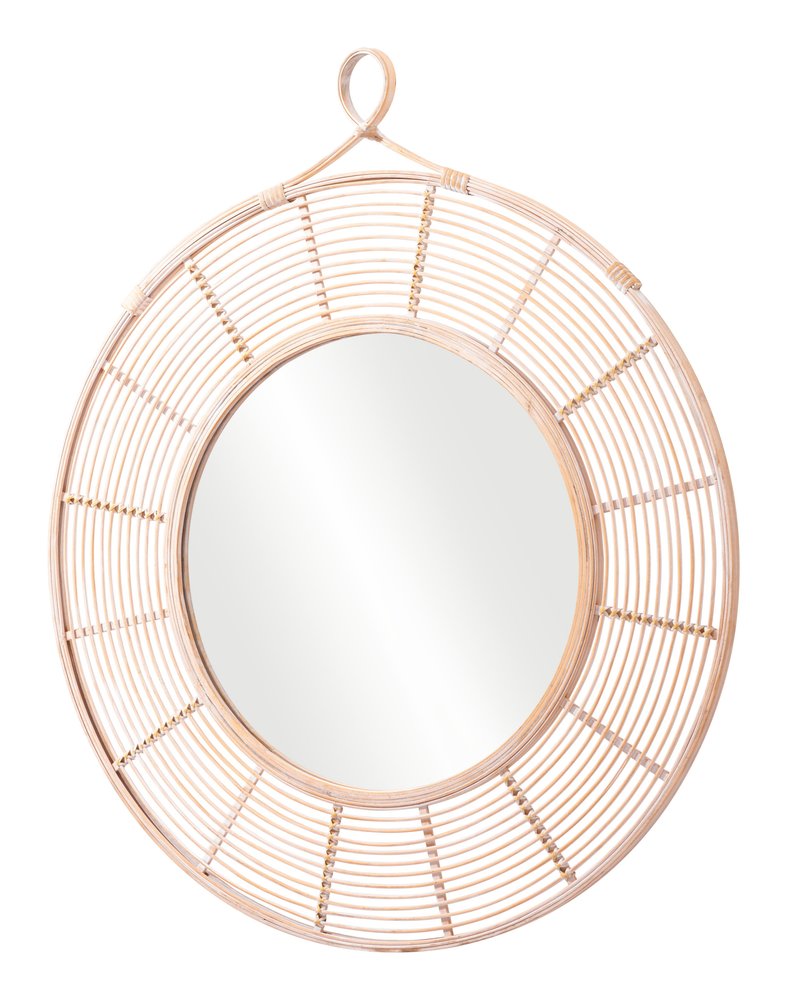 37" Natural Round Framed Accent Mirror HomeRoots