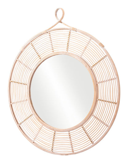 37" Natural Round Framed Accent Mirror HomeRoots