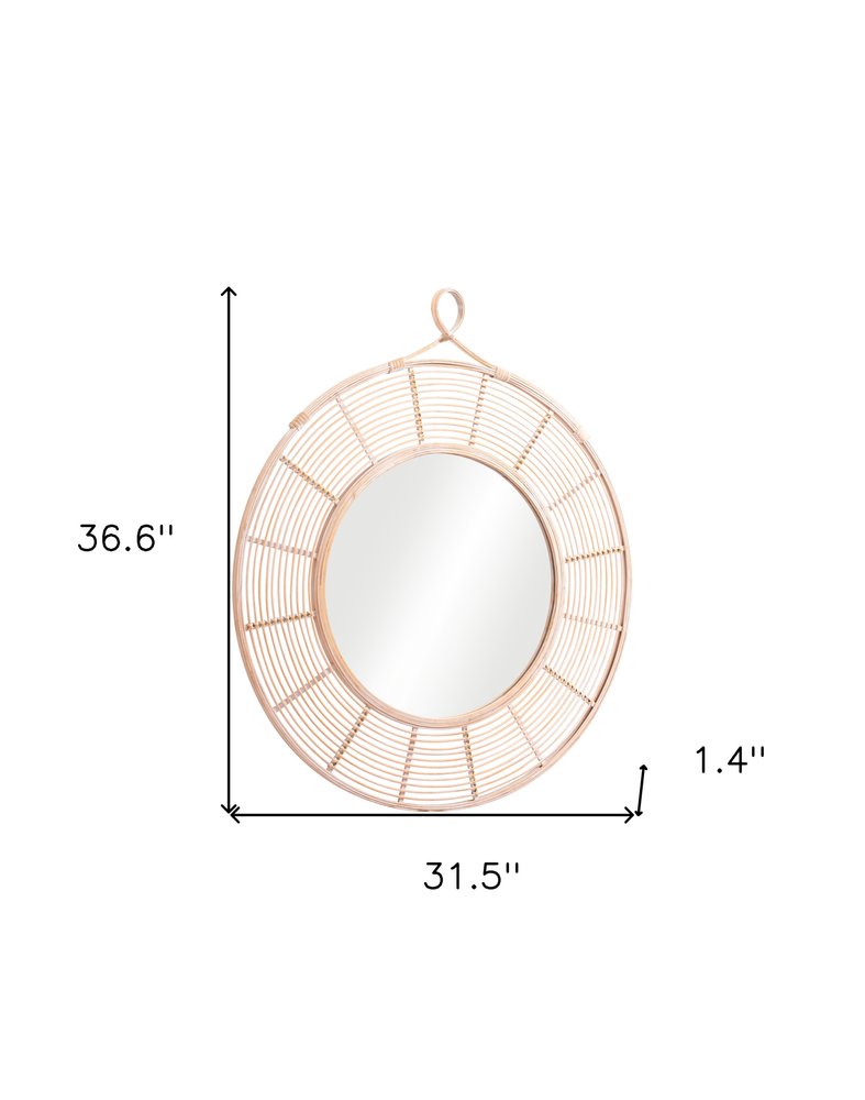 37" Natural Round Framed Accent Mirror HomeRoots