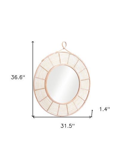 37" Natural Round Framed Accent Mirror HomeRoots