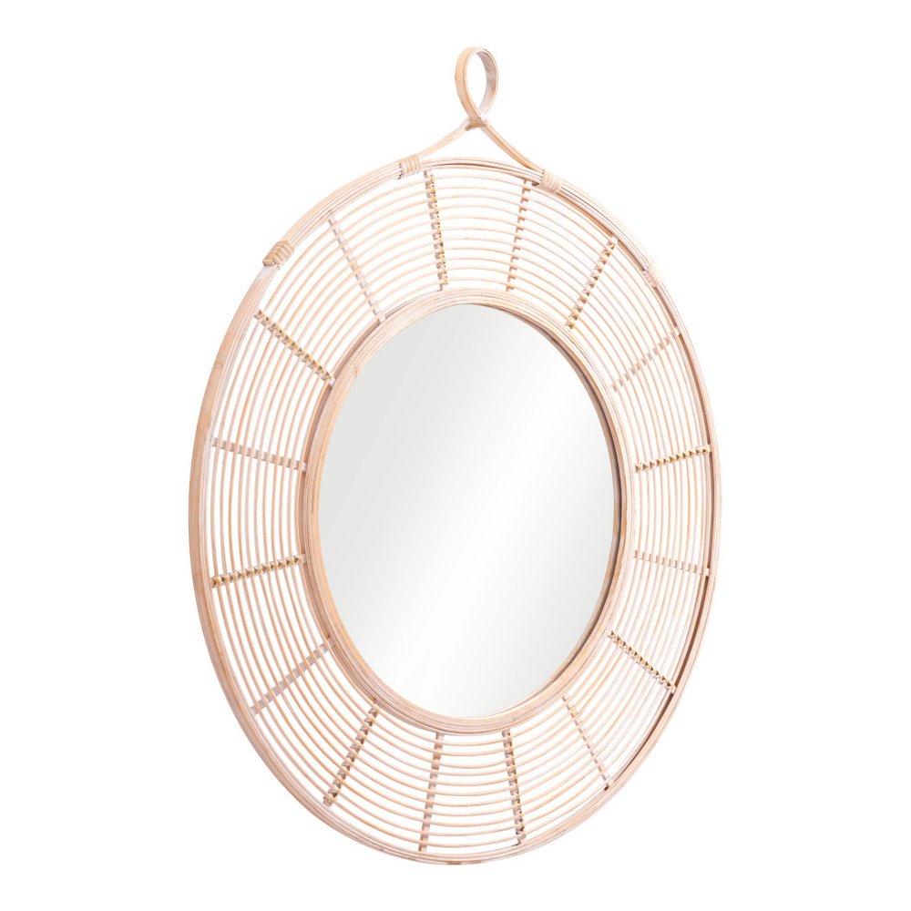 37" Natural Round Framed Accent Mirror HomeRoots