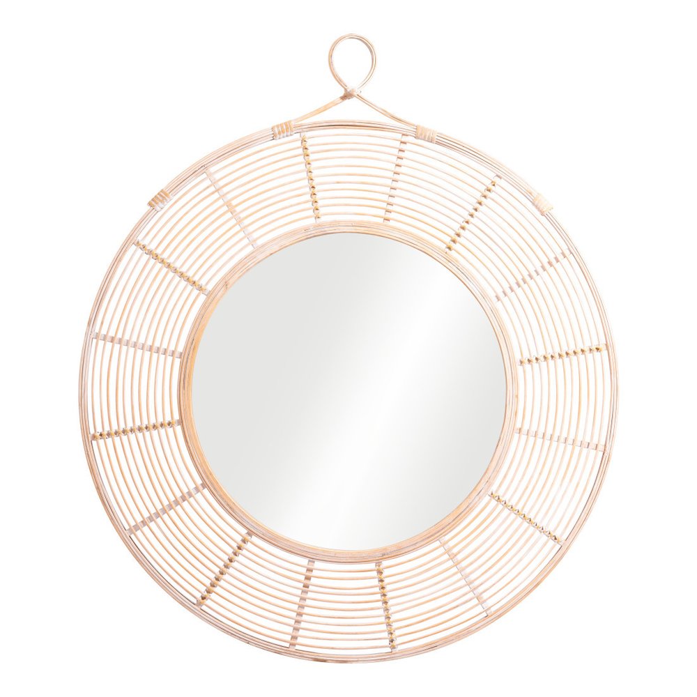 37" Natural Round Framed Accent Mirror HomeRoots