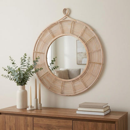 37" Natural Round Framed Accent Mirror HomeRoots