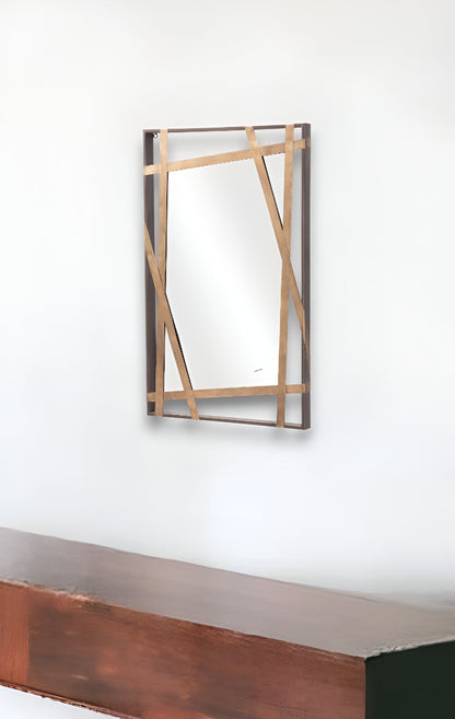 32" Gold And Black Steel Framed Accent Mirror