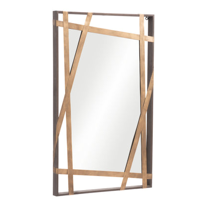 32" Gold And Black Steel Framed Accent Mirror