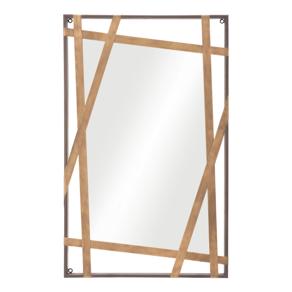 32" Gold And Black Steel Framed Accent Mirror