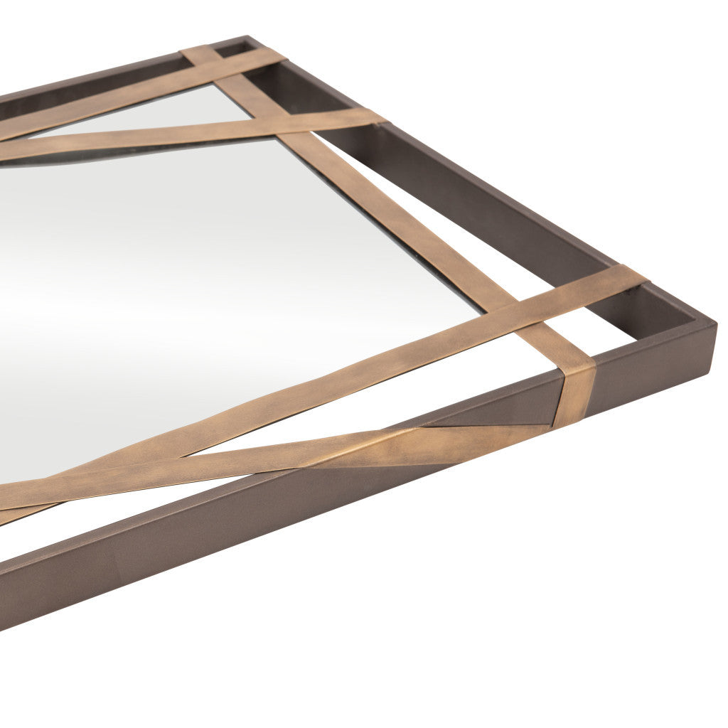 32" Gold And Black Steel Framed Accent Mirror