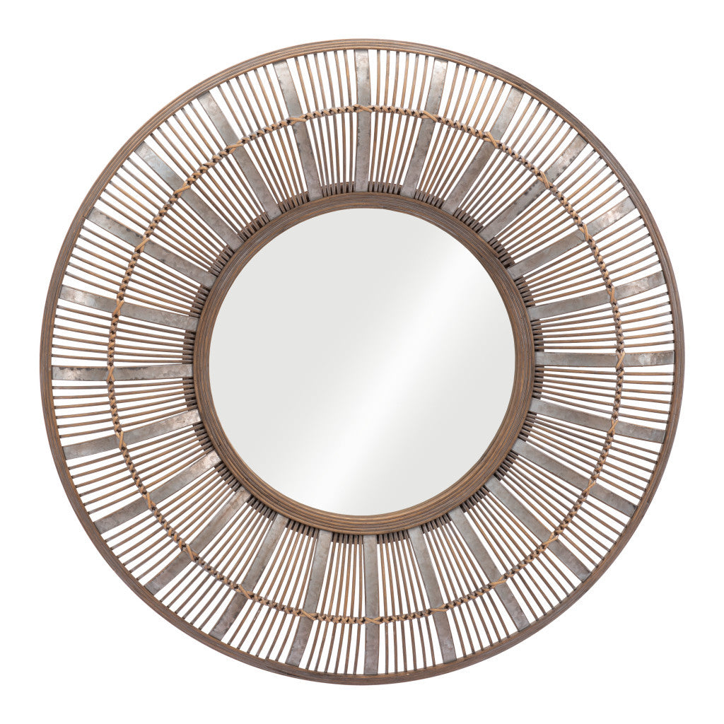 32" Brown Round Accent Mirror