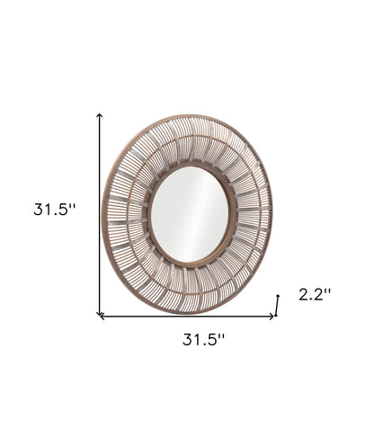 32" Brown Round Accent Mirror