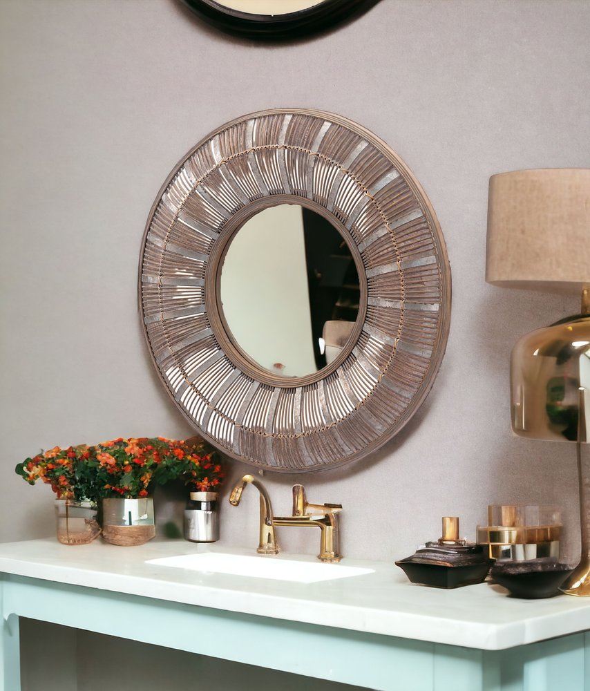 32" Brown Round Accent Mirror HomeRoots