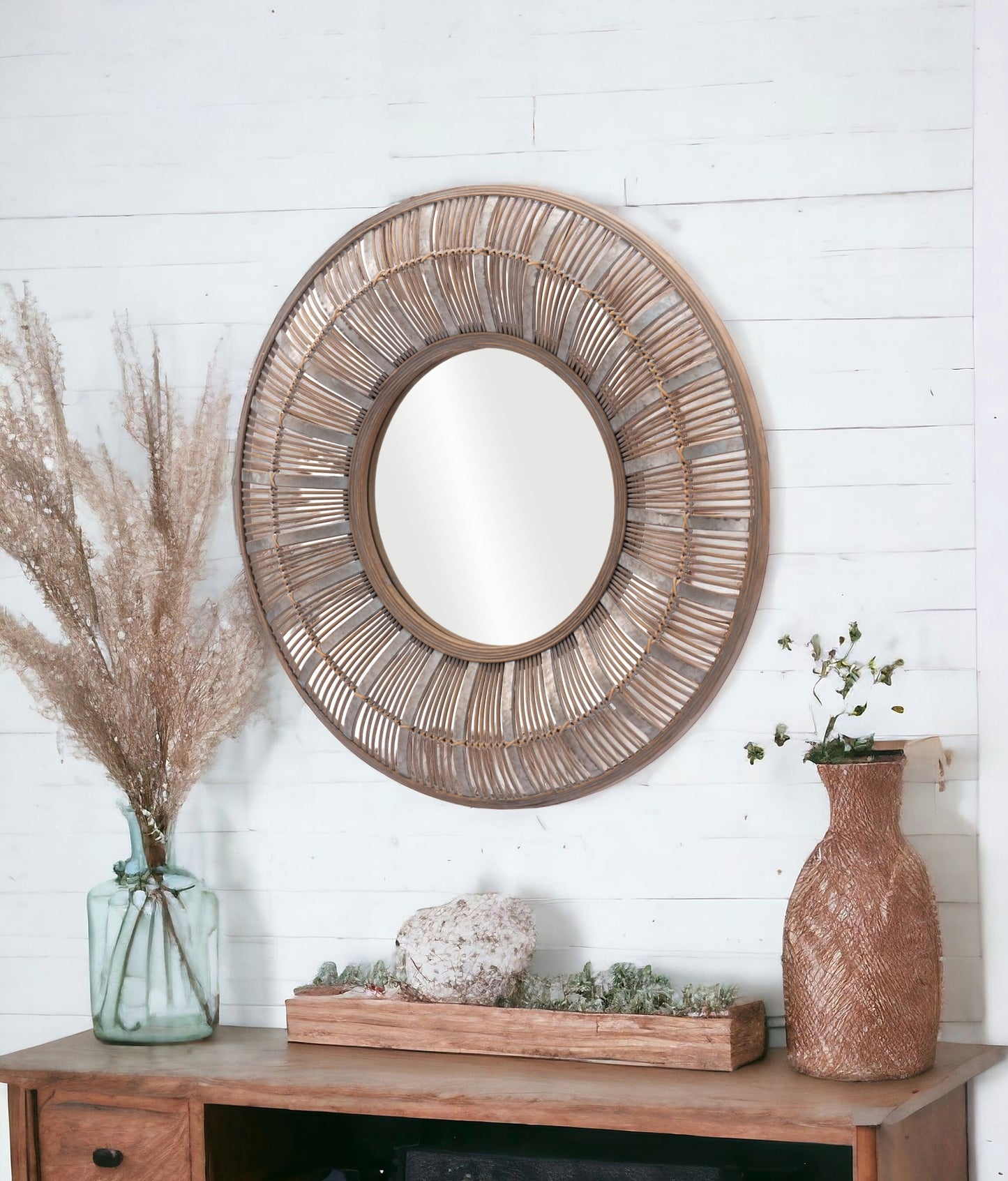 32" Brown Round Accent Mirror