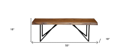 55" Brown and Black Solid Wood Dining Bench