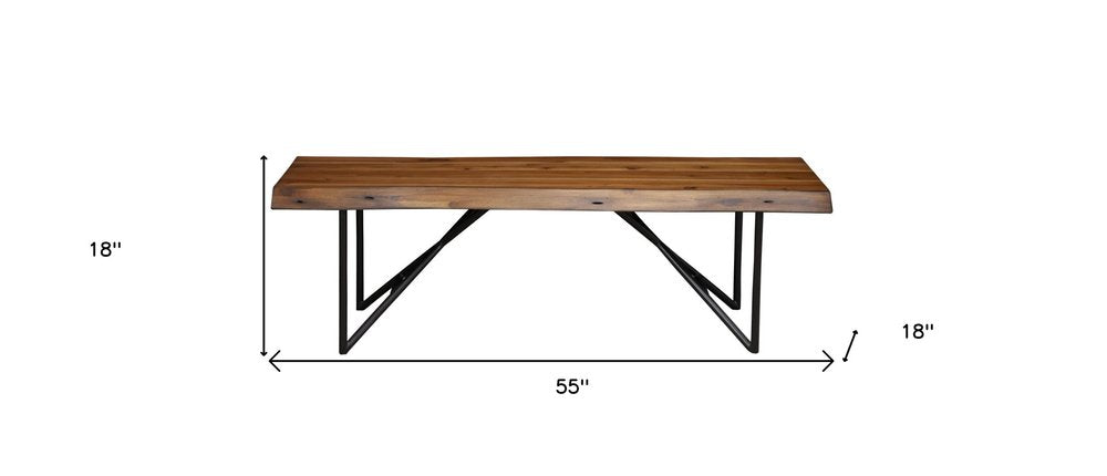 55" Brown and Black Solid Wood Dining Bench HomeRoots