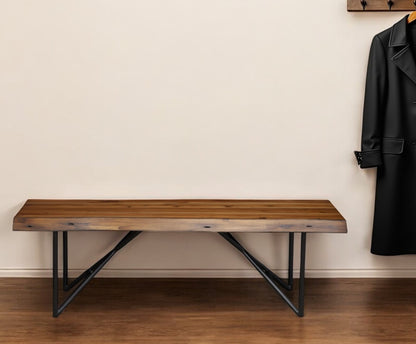 55" Brown and Black Solid Wood Dining Bench