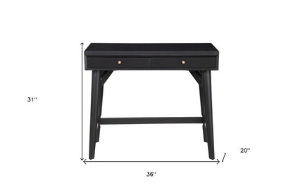 36" Black Solid Wood Writing Desk With Two Drawers HomeRoots