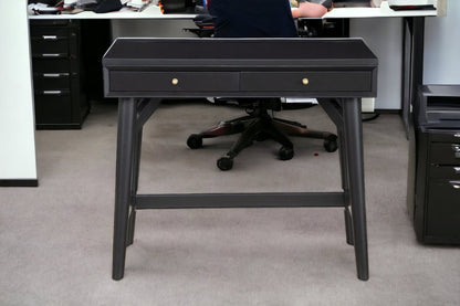 36" Black Solid Wood Writing Desk With Two Drawers HomeRoots