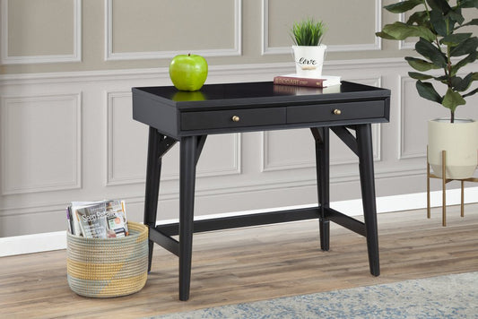 36" Black Solid Wood Writing Desk With Two Drawers HomeRoots