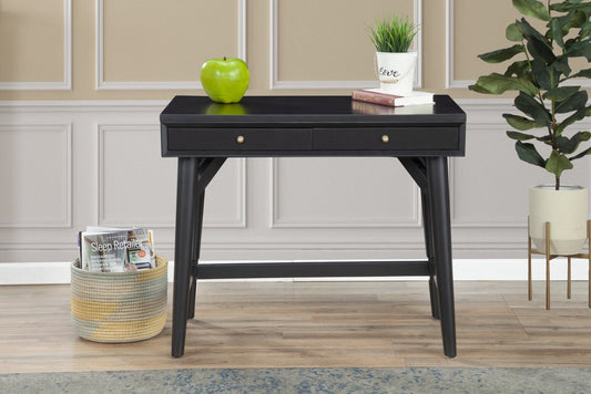 36" Black Solid Wood Writing Desk With Two Drawers HomeRoots