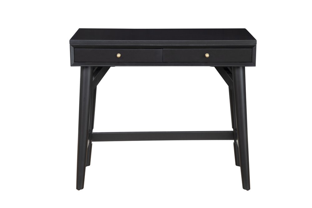 36" Black Solid Wood Writing Desk With Two Drawers HomeRoots