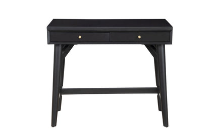 36" Black Solid Wood Writing Desk With Two Drawers HomeRoots