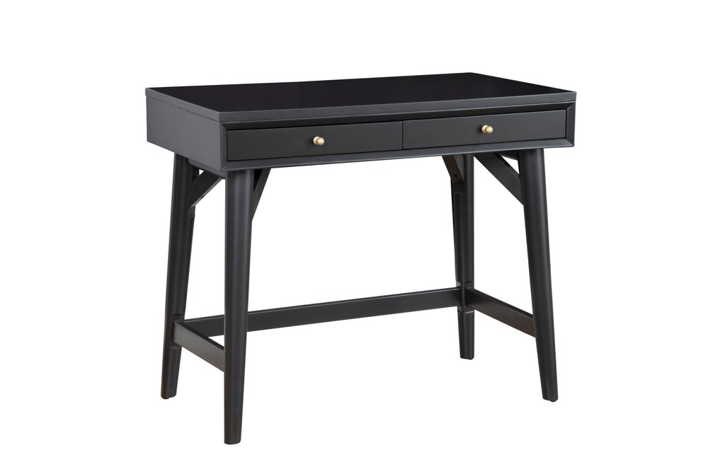 36" Black Solid Wood Writing Desk With Two Drawers HomeRoots
