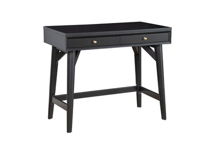 36" Black Solid Wood Writing Desk With Two Drawers HomeRoots