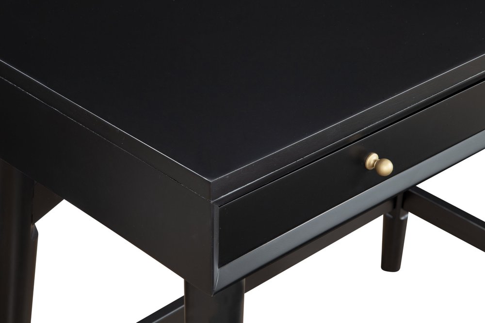 36" Black Solid Wood Writing Desk With Two Drawers HomeRoots