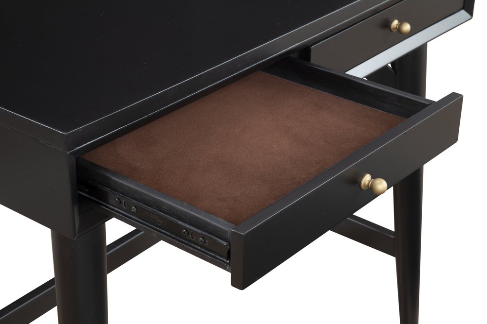 36" Black Solid Wood Writing Desk With Two Drawers HomeRoots