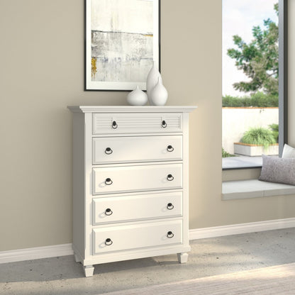 38" White Solid Wood Five Drawer Chest HomeRoots