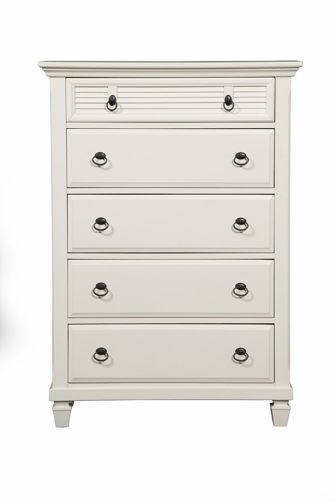 38" White Solid Wood Five Drawer Chest HomeRoots