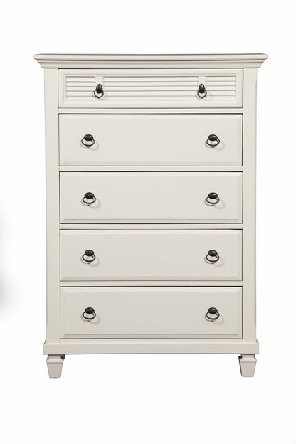 38" White Solid Wood Five Drawer Chest HomeRoots