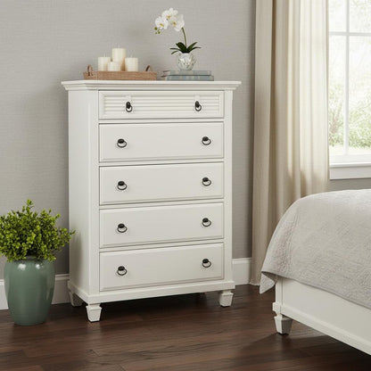 38" White Solid Wood Five Drawer Chest HomeRoots