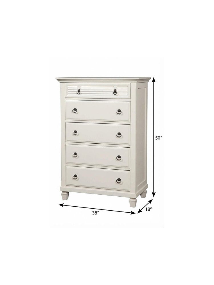 38" White Solid Wood Five Drawer Chest HomeRoots