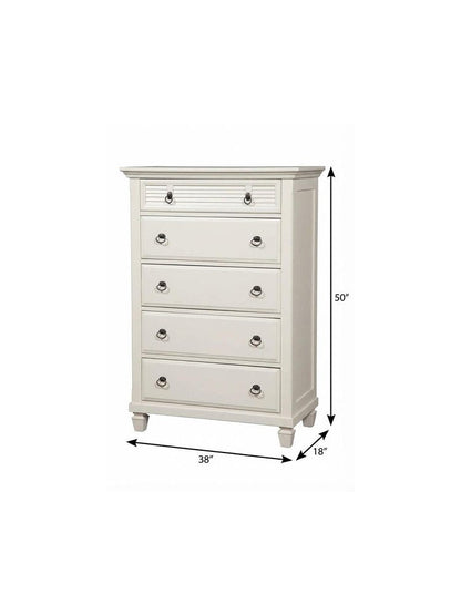 38" White Solid Wood Five Drawer Chest HomeRoots