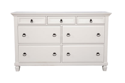 62" White Solid Wood Seven Drawer Double Dresser