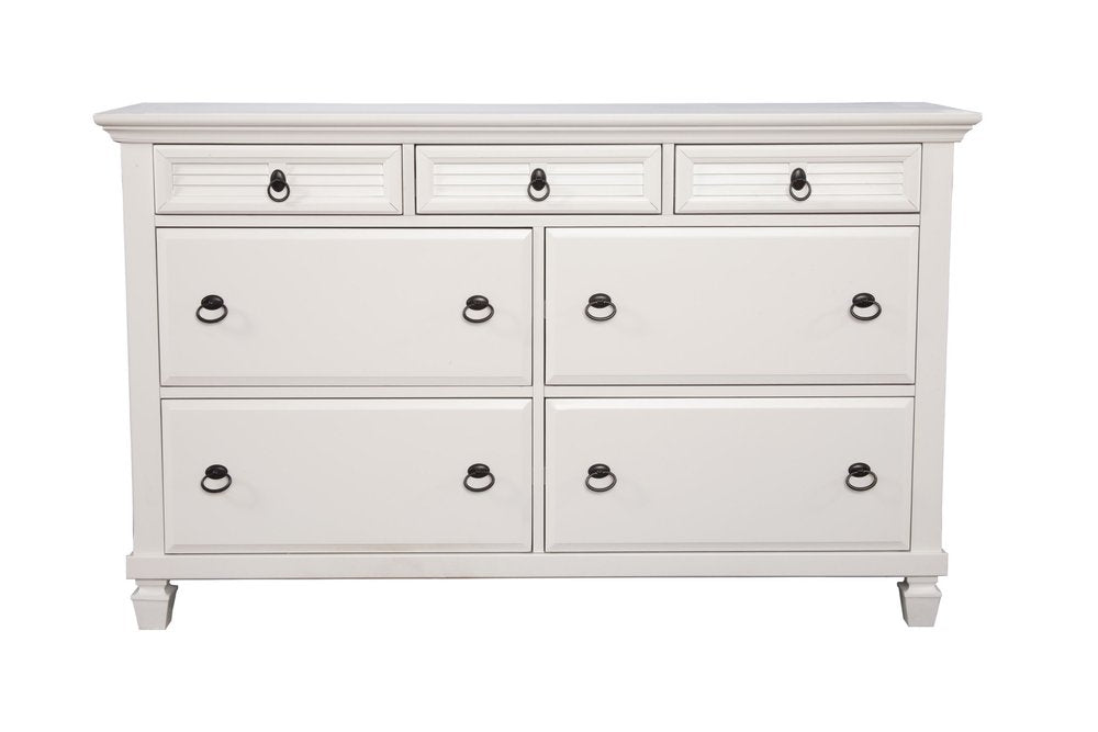 62" White Solid Wood Seven Drawer Double Dresser HomeRoots