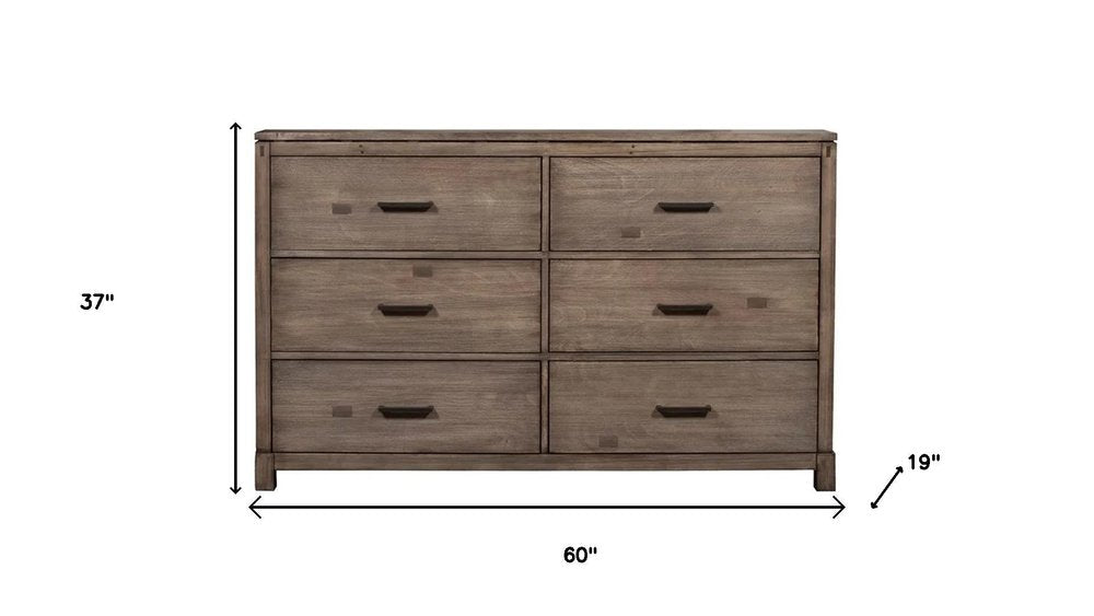 60" Gray Solid Wood Six Drawer Double Dresser HomeRoots
