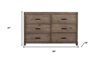 60" Gray Solid Wood Six Drawer Double Dresser HomeRoots