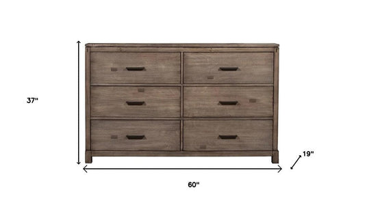 60" Gray Taupe Solid Wood Six Drawer Double Dresser HomeRoots