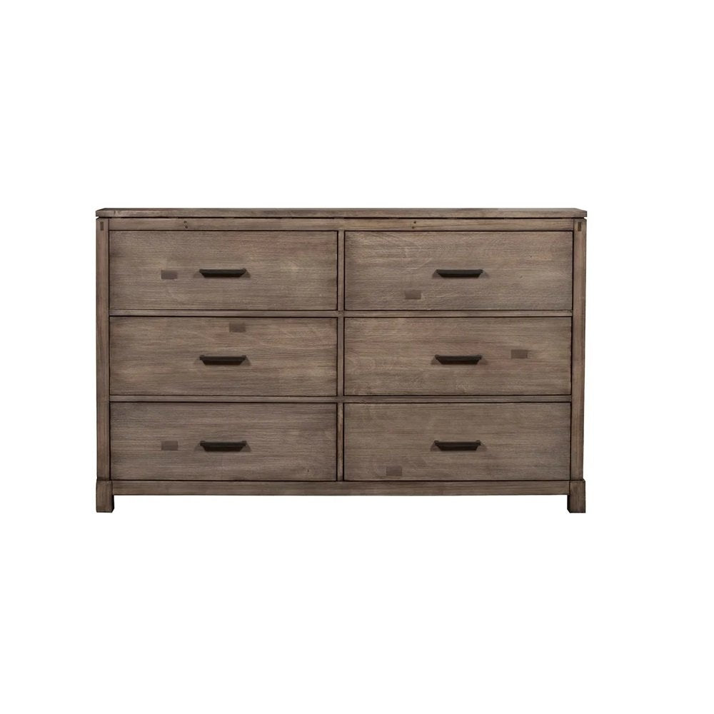 60" Gray Solid Wood Six Drawer Double Dresser — view 1