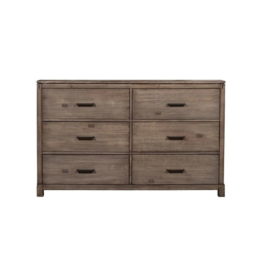 60" Gray Taupe Solid Wood Six Drawer Double Dresser HomeRoots